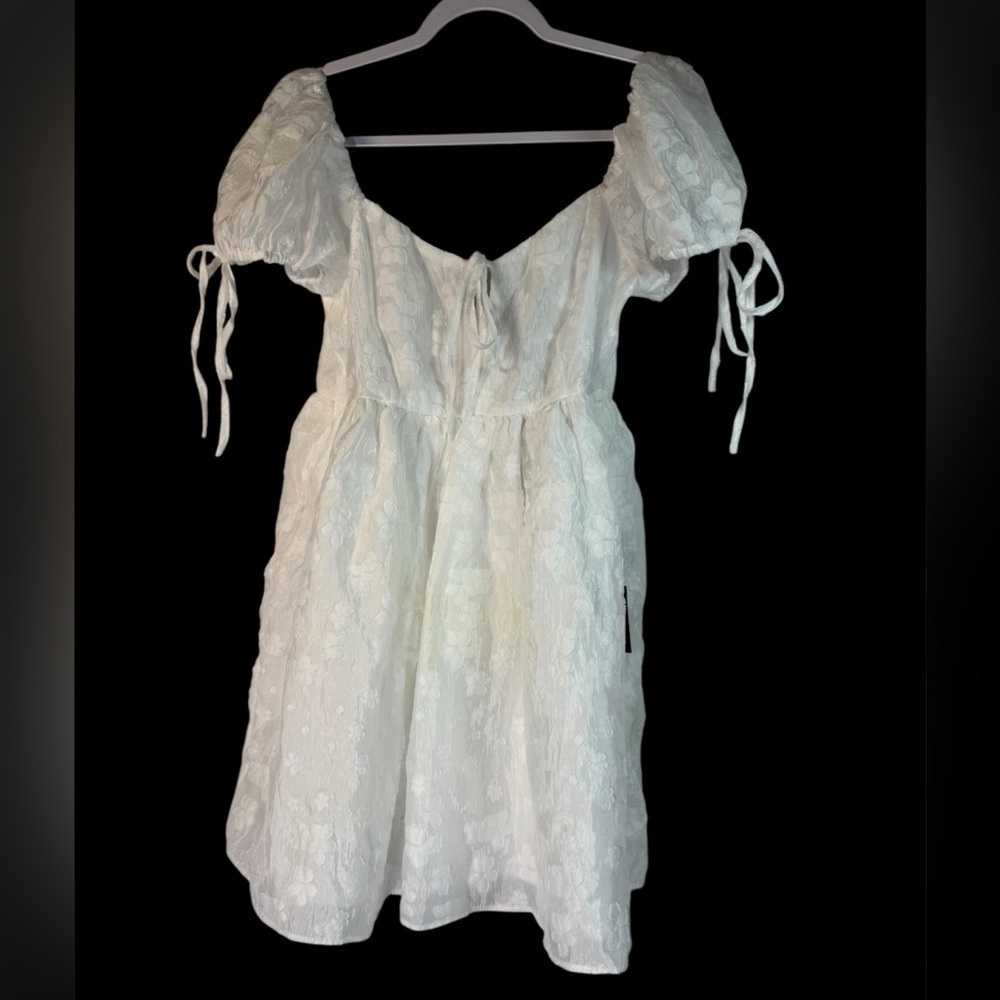 Lulus Exceptionally Angelic White Floral Puff Sleeve Mini Dress M